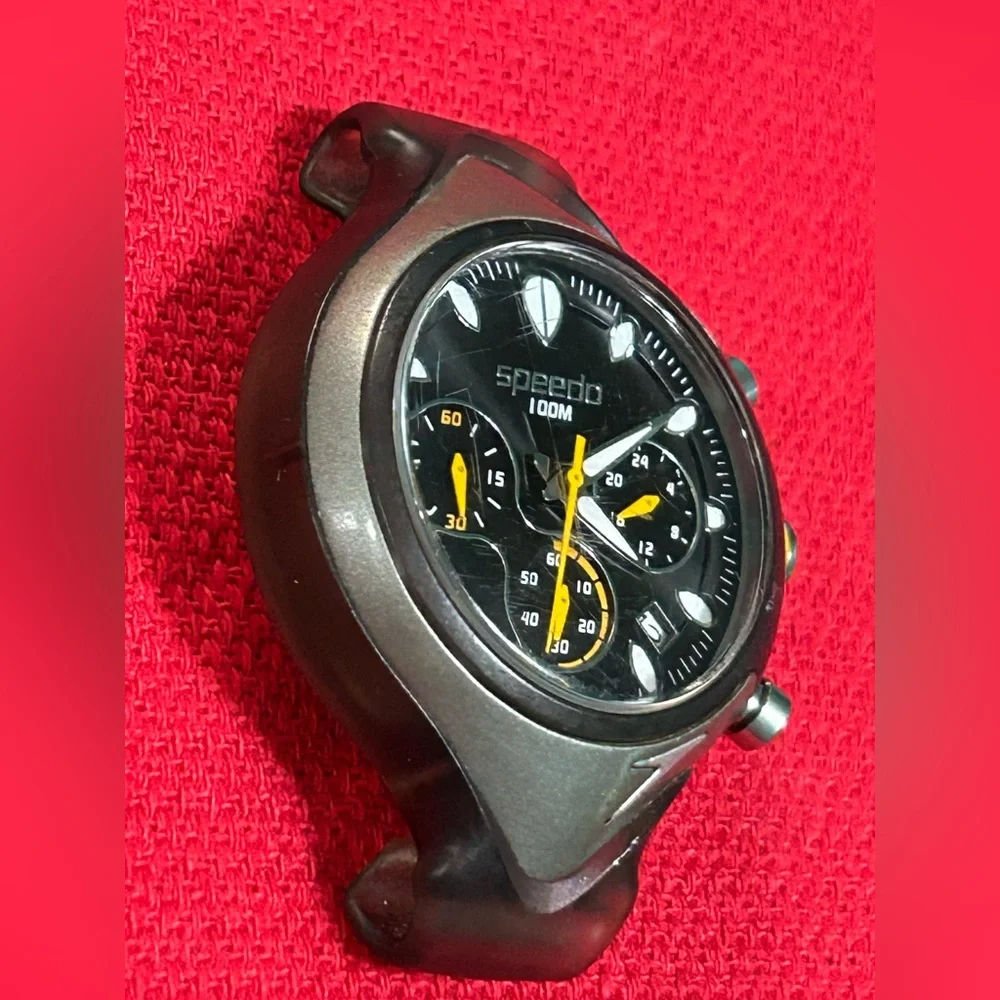 Speedo Analog Chrono Black Dial Men's Watch #SD55161BX New Battery Works No Band